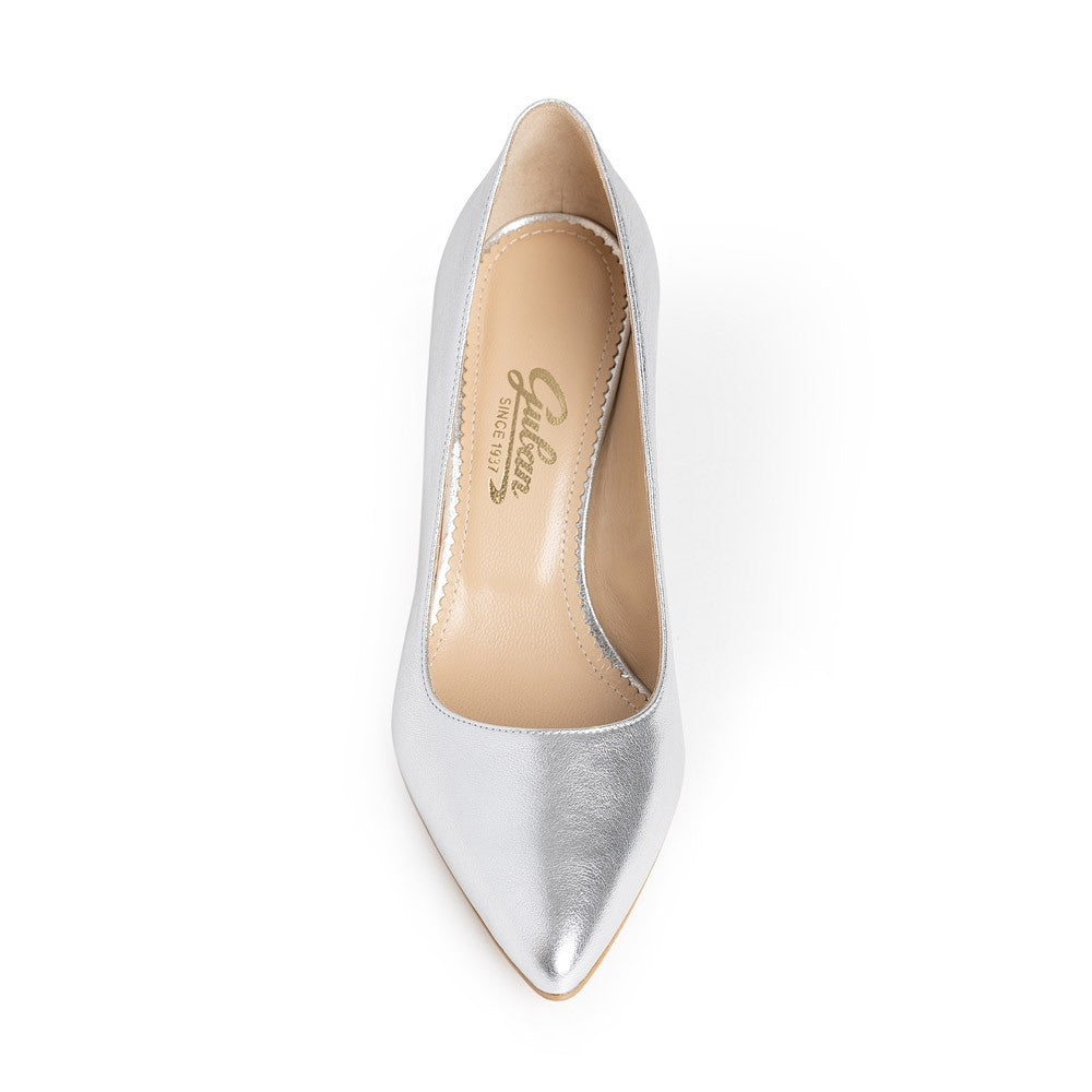 Pantofi dama Guban model 1218 piele nappa kristal argintiu