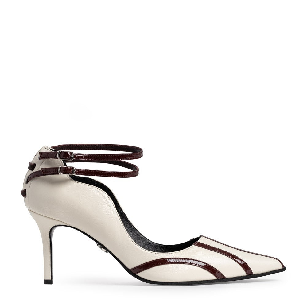 Pantofi dama Guban model 1527 piele nappa crem - lac bordo