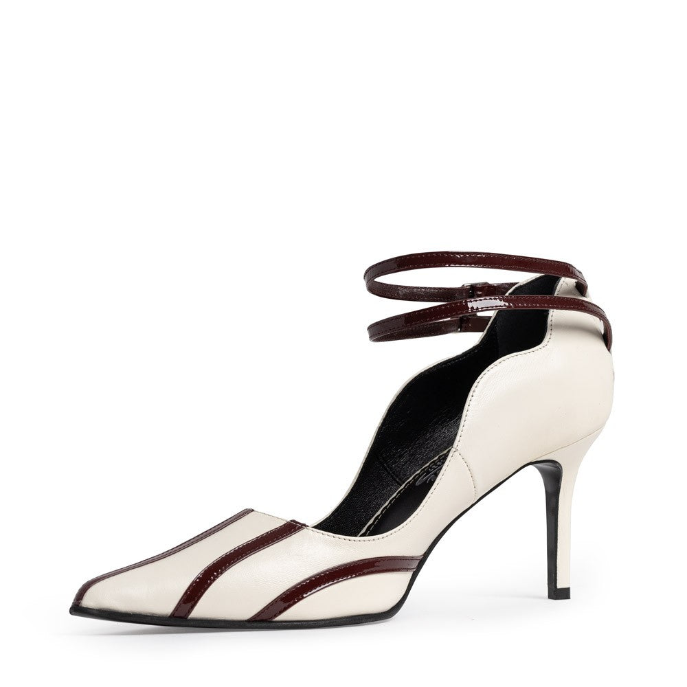 Pantofi dama Guban model 1527 piele nappa crem - lac bordo