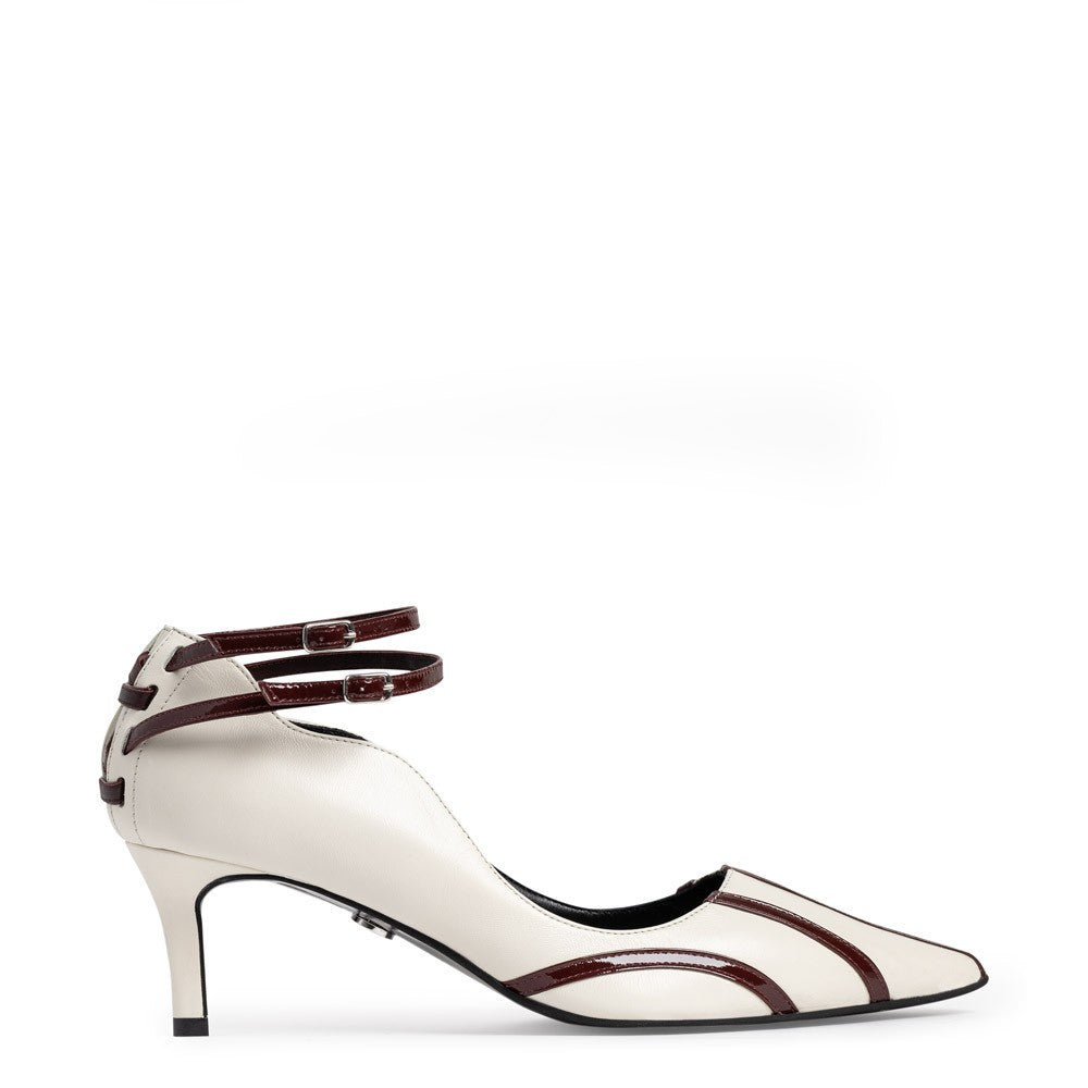 Pantofi dama Guban model 1535 piele nappa crem - lac bordo