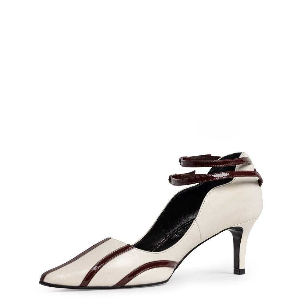 Pantofi dama Guban model 1535 piele nappa crem - lac bordo