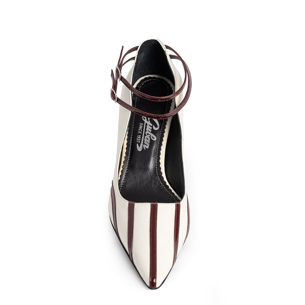 Pantofi dama Guban model 1535 piele nappa crem - lac bordo