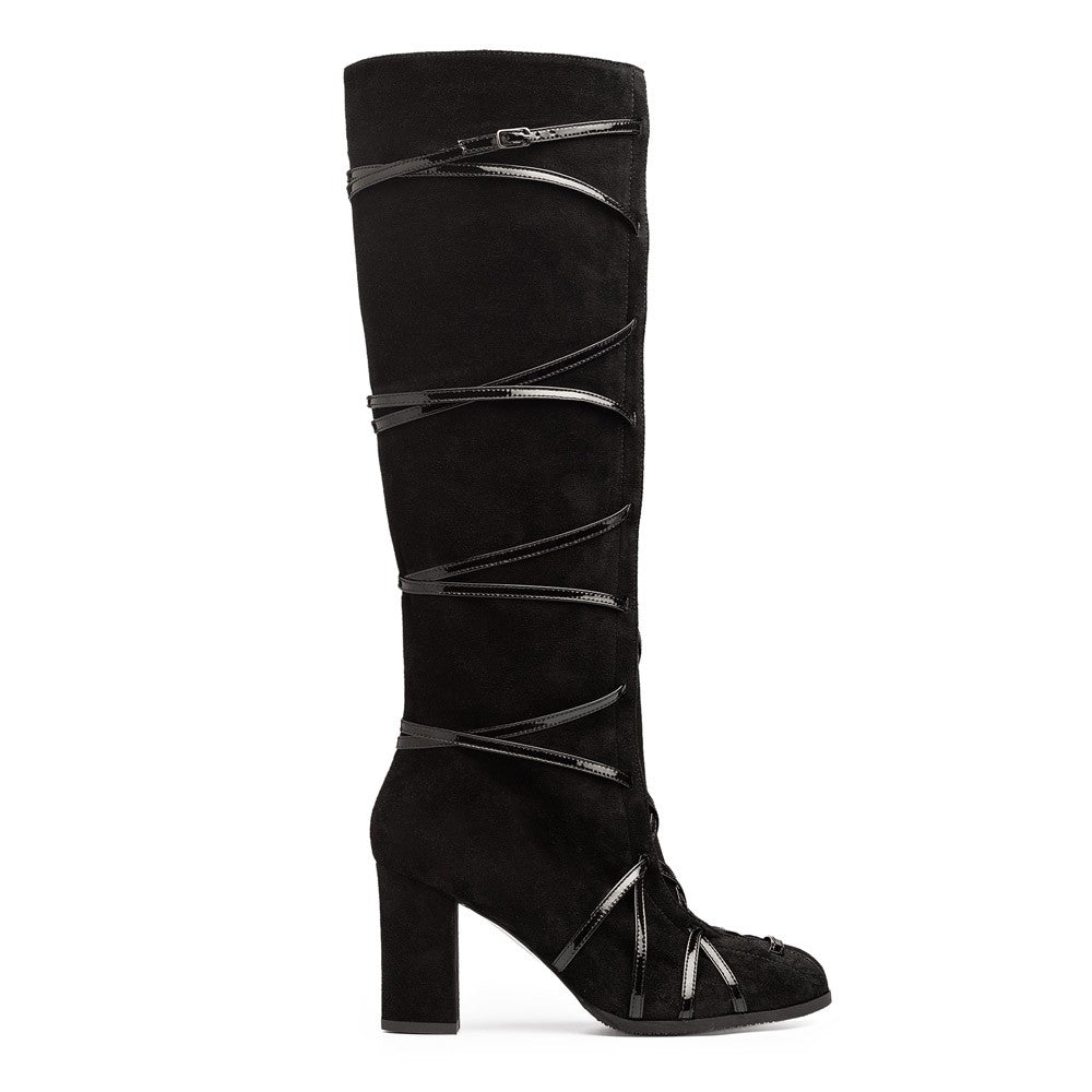 Cizme dama Guban model 3654 piele velur negru/ lac negru