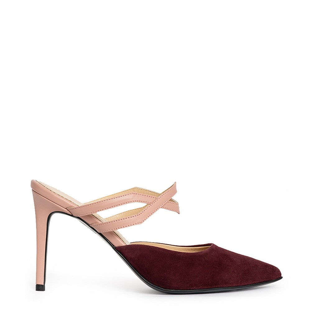 Pantofi decupati Guban model 1495 piele nappa roz-velur bordo