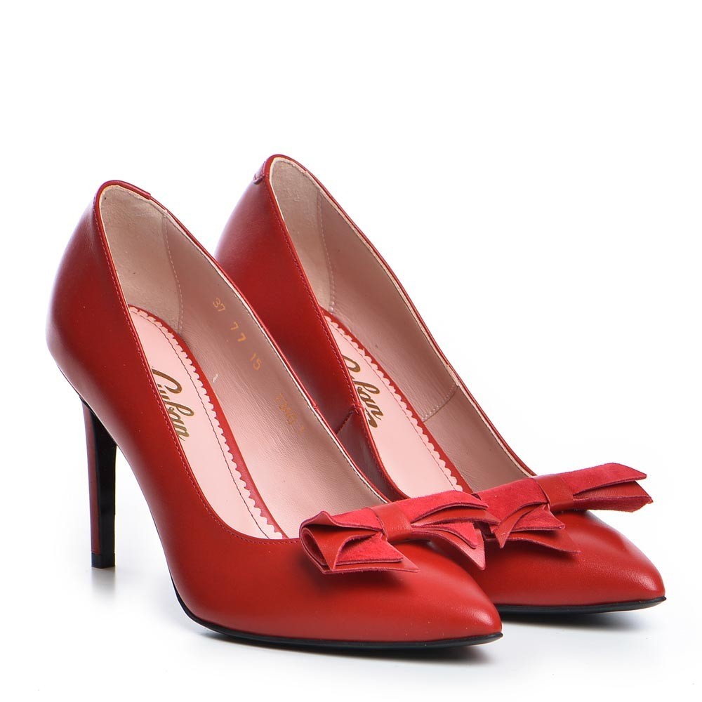 Pantofi de dama Guban 1340 nappa rosu/velur rosu