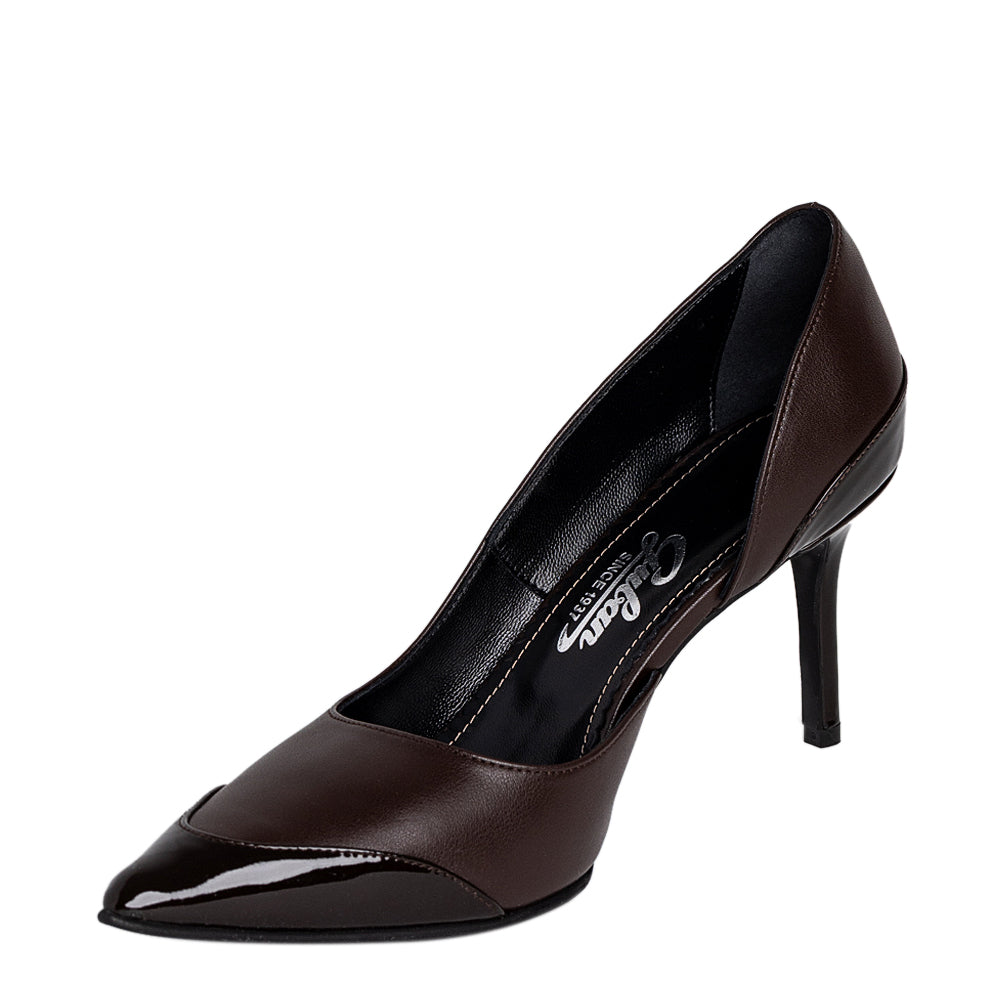 Pantofi dama Guban model 1566 piele nappa maro-lac maro