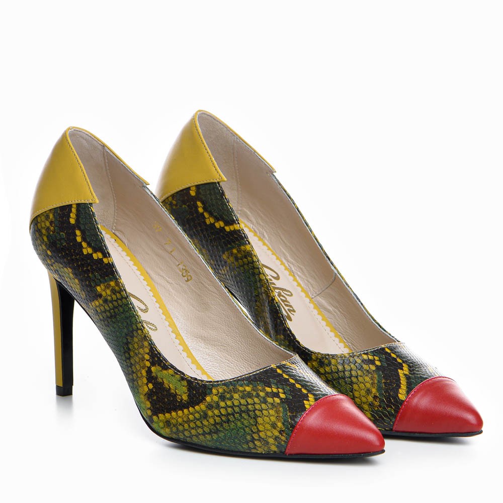 Pantofi dama Guban 1359 nappa hunter/nappa mustar/nappa rosu