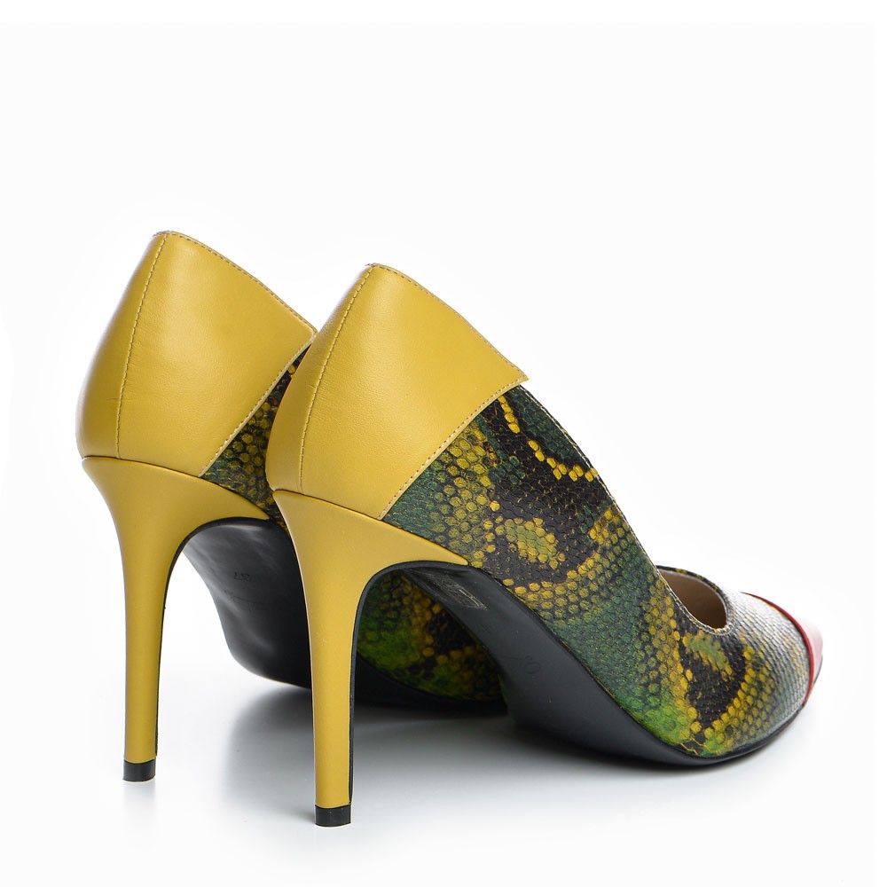 Pantofi dama Guban 1359 nappa hunter/nappa mustar/nappa rosu