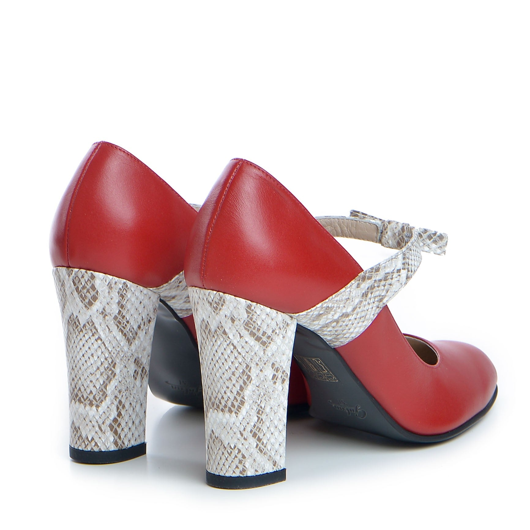 Pantofi dama Guban 3597 nappa rosu/sarpe alb-bej