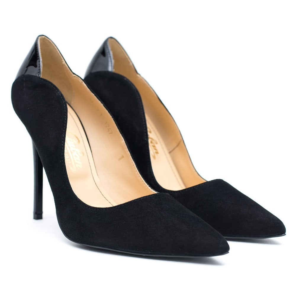 Pantofi dama Guban 1247 piele velur negru/lac negru