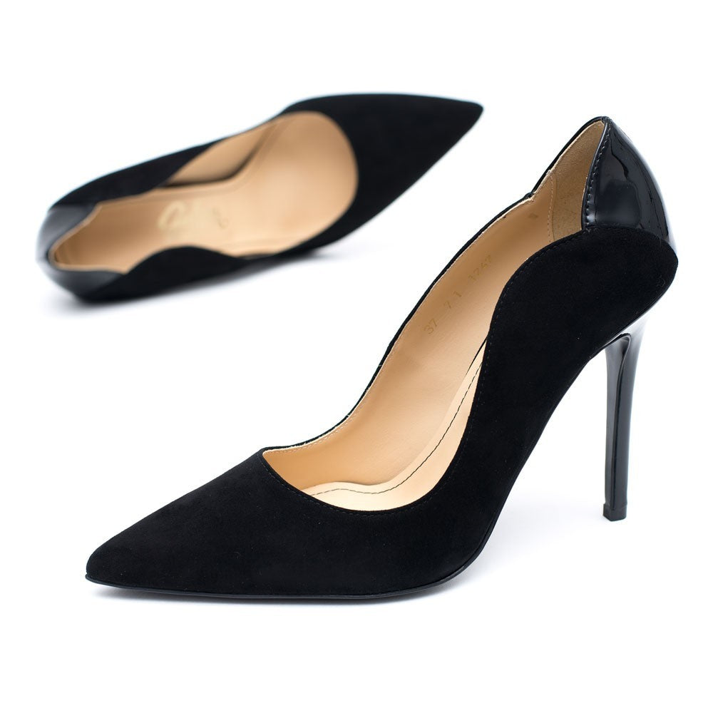 Pantofi dama Guban 1247 piele velur negru/lac negru