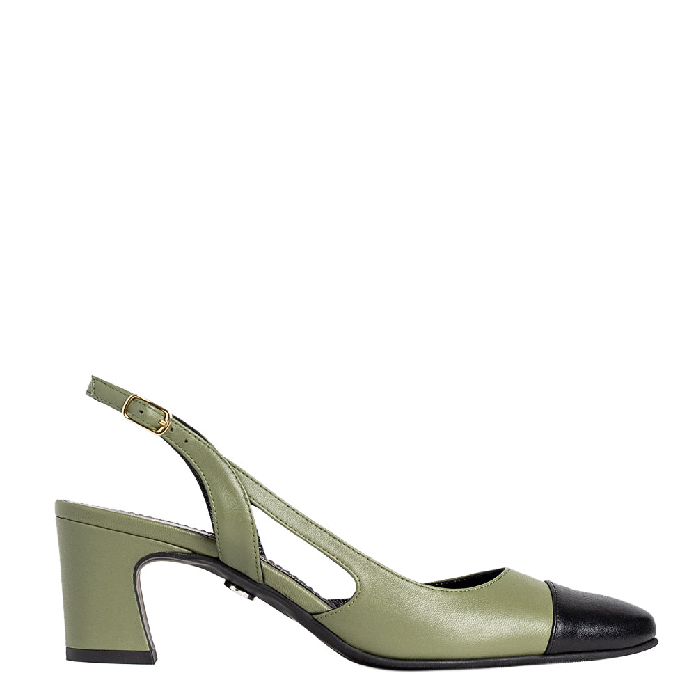 Pantofi dama Guban model 3639/C piele nappa kaki/nappa negru