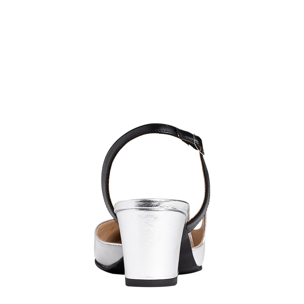 Pantofi dama Guban model 3639 piele nappa kristal argintiu/nappa negru