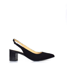 Pantofi 3669 Velur Negru & Nappa Croco Negru