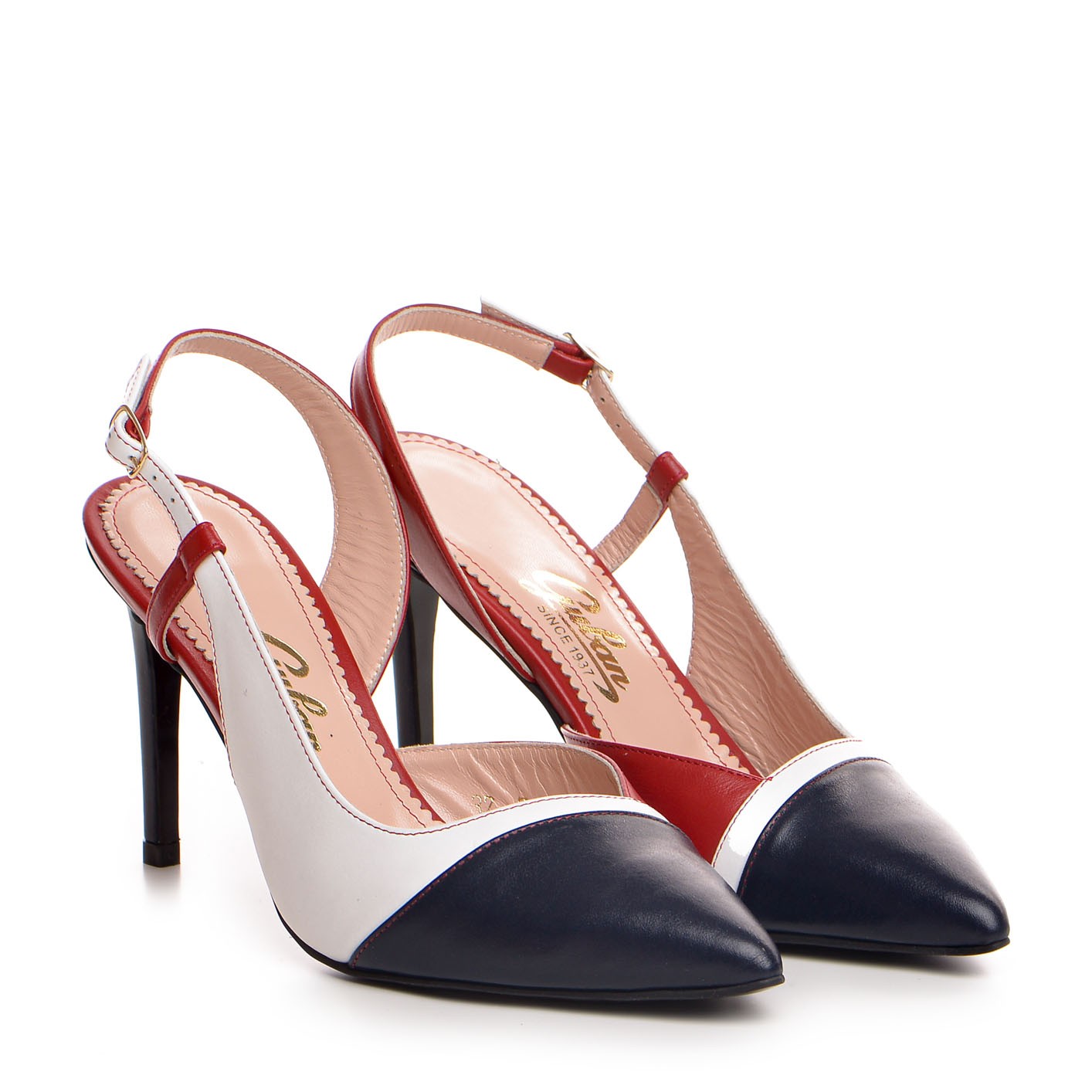 Pantofi de dama Guban model 1344 nappa alb/rosu/bleumarin