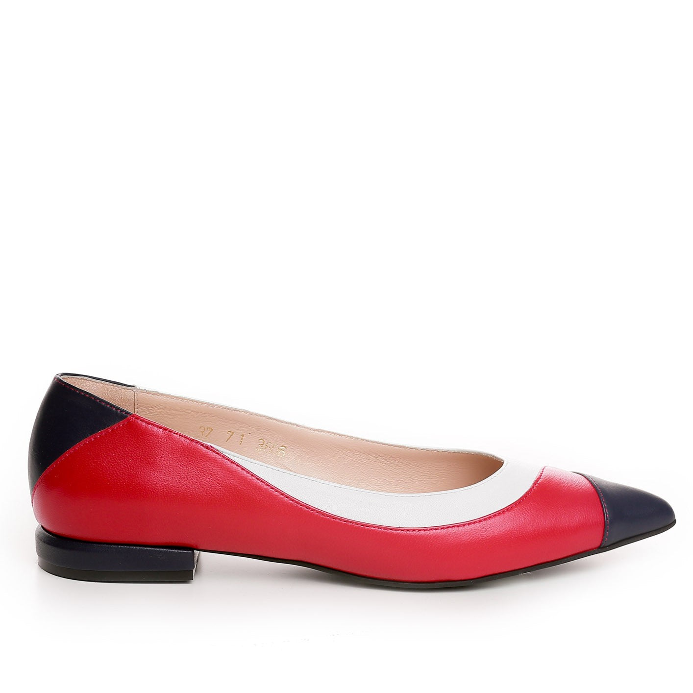 Balerini dama Guban model 3606 nappa rosu/nappa bleumarin/nappa alb