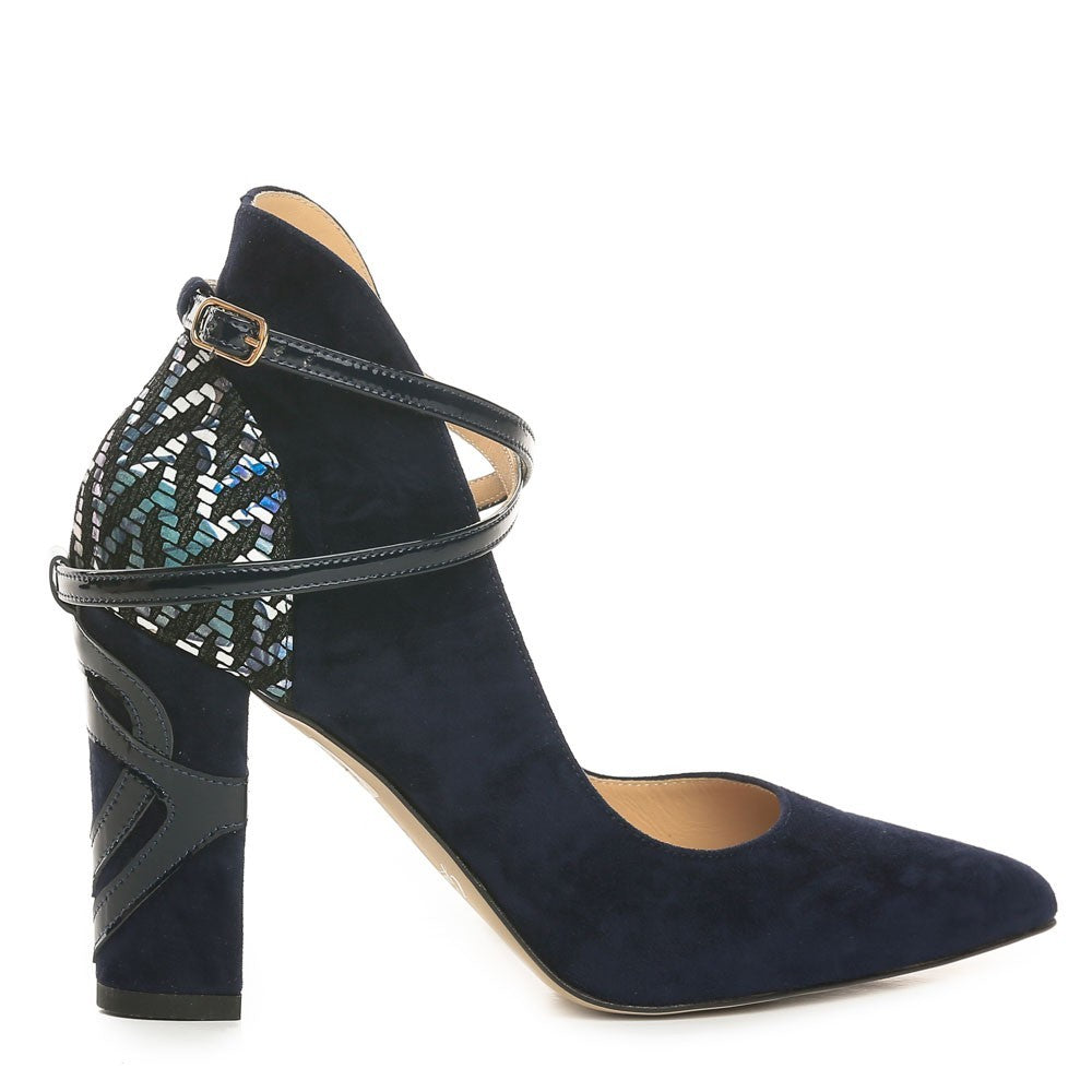 Pantofi de dama Guban 1267 velur bleumarin/lac bleumarin