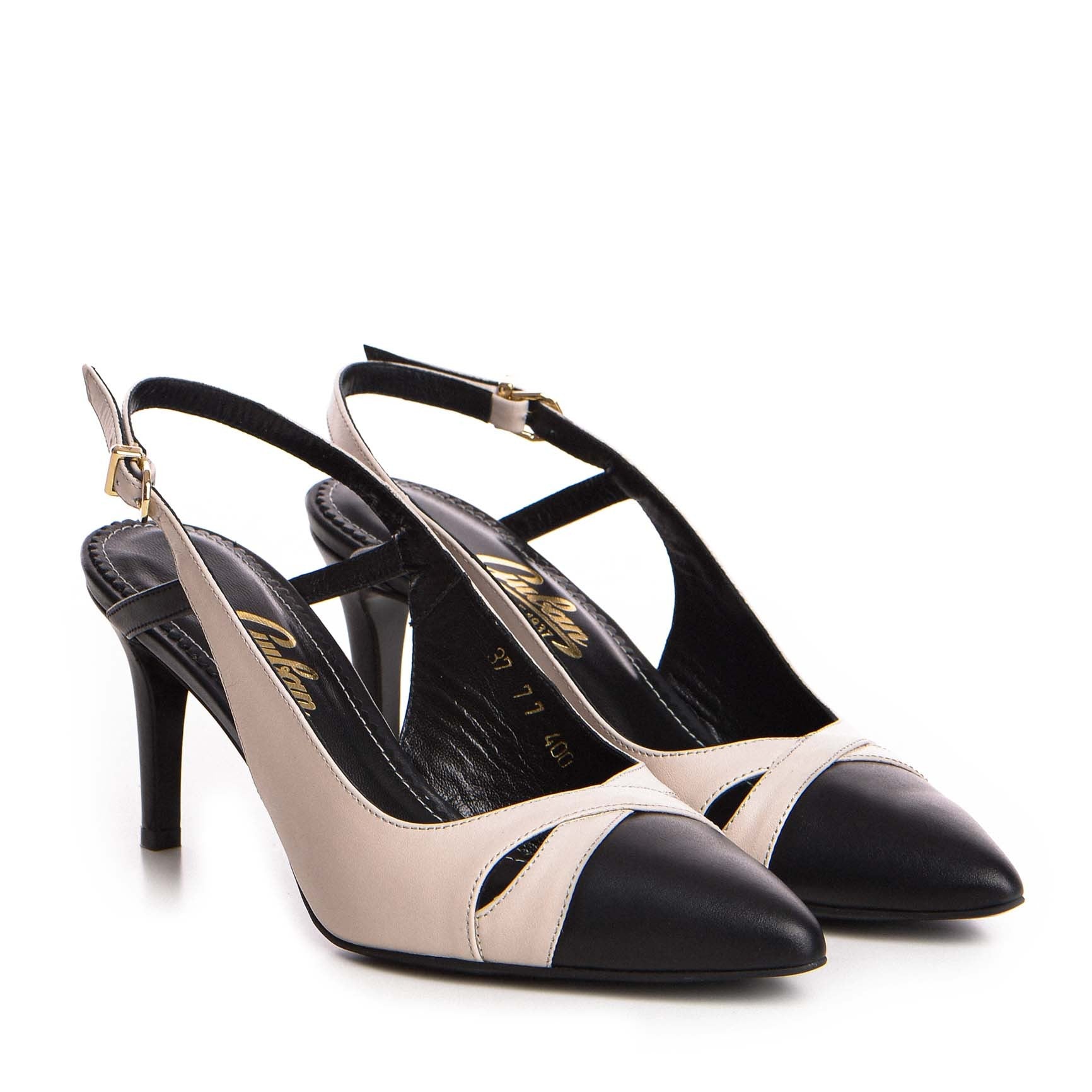 Pantofi dama Guban model 1393 piele nappa crem/negru