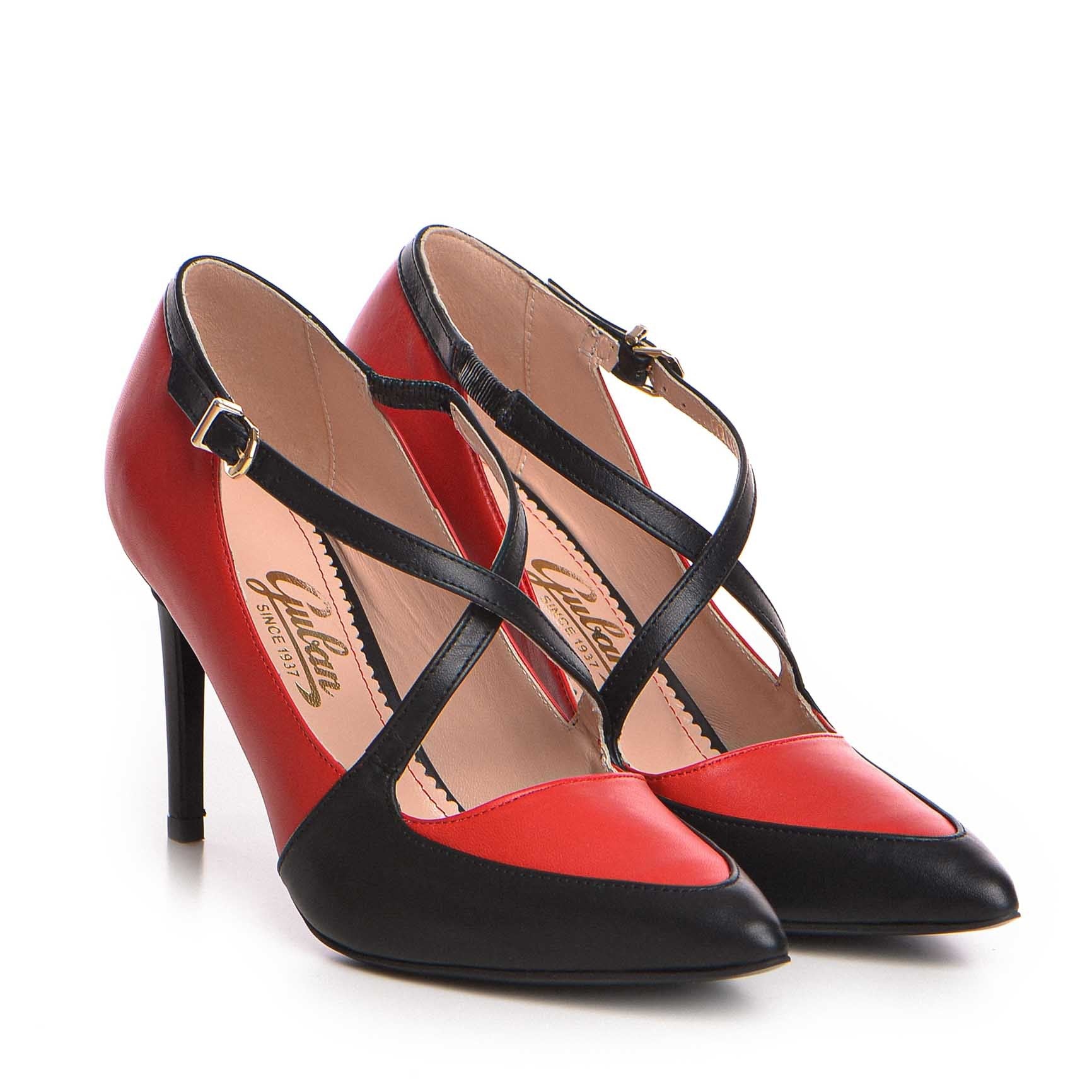 Pantofi dama Guban model 1400 piele nappa negru-rosu