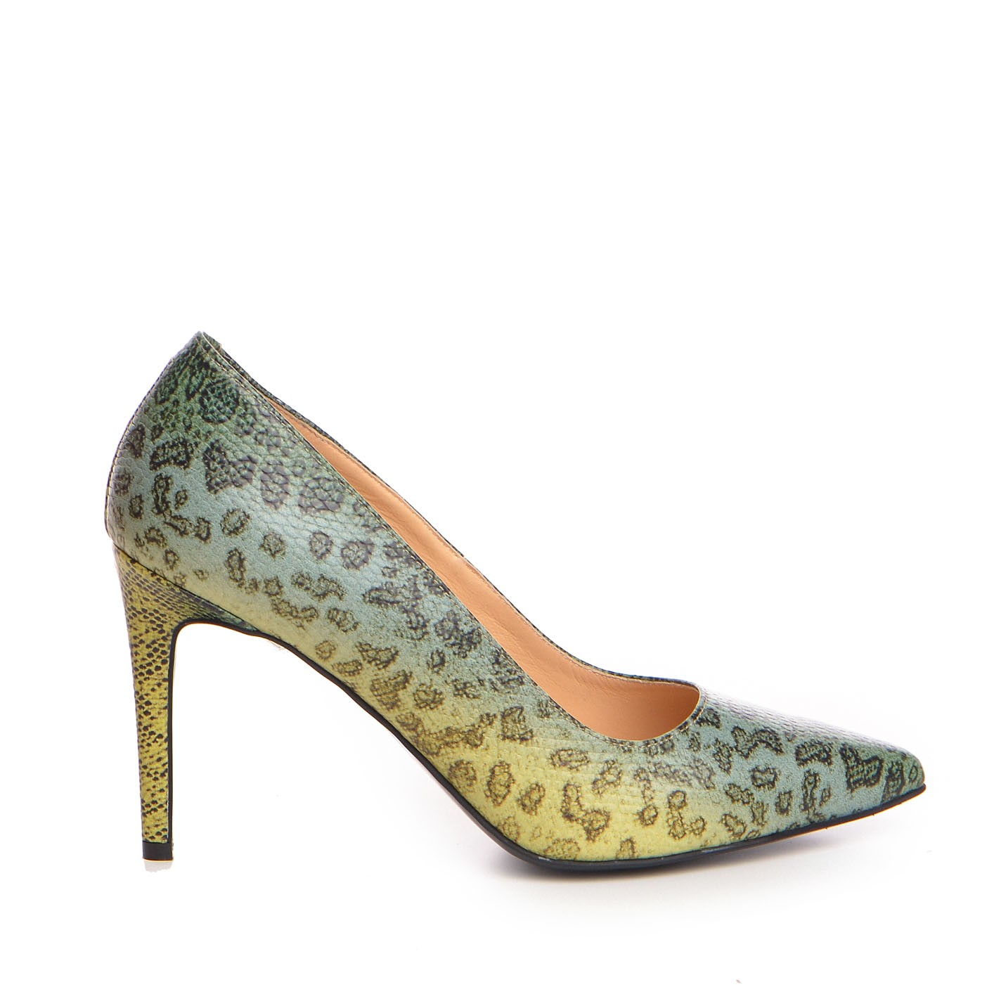 Pantofi dama Guban model 1206 piele nappa animal print verde