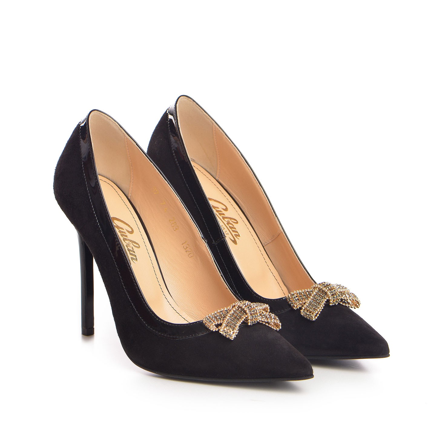 Pantofi dama Guban model 1320 velur negru/ lac negru