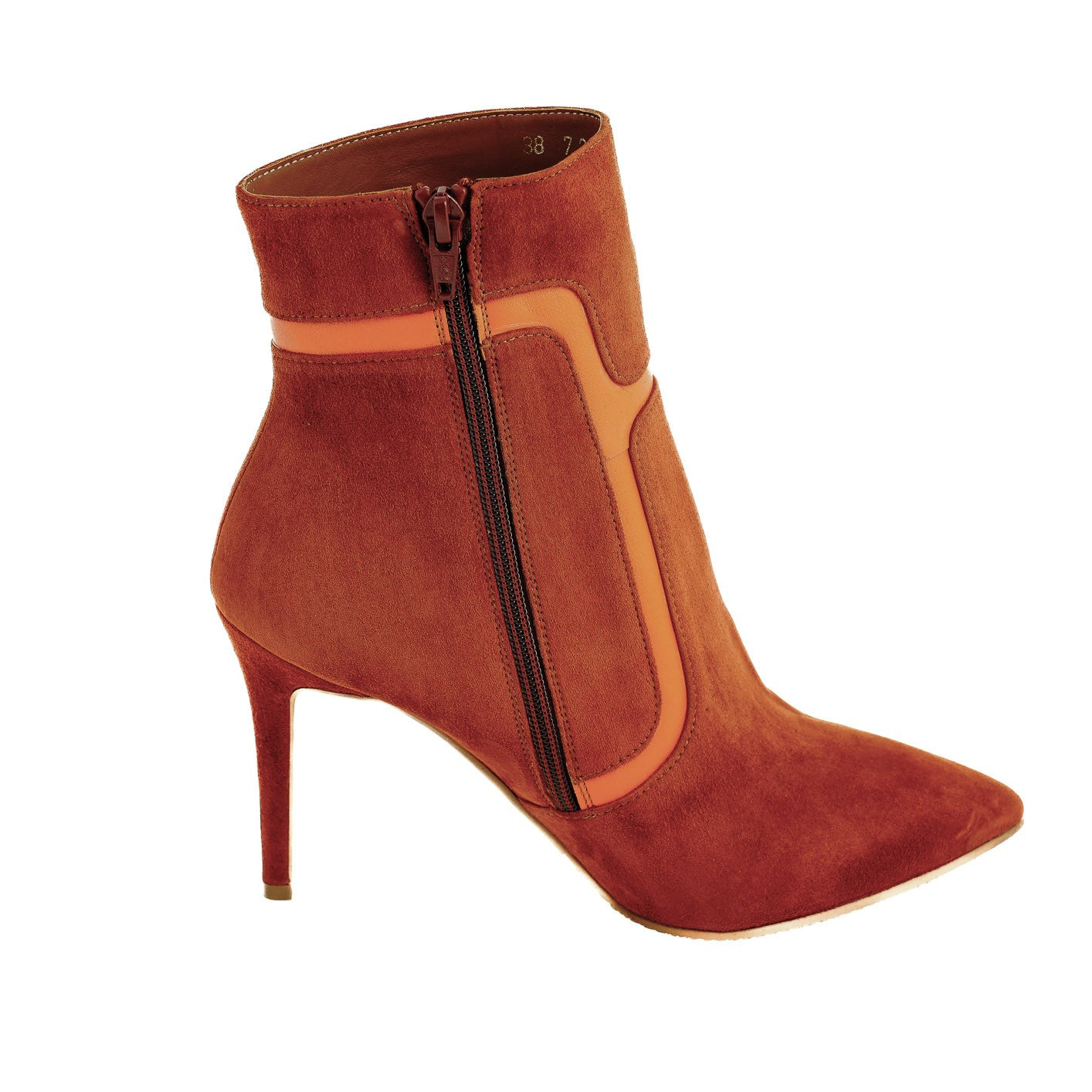 Botine dama Guban model 1086 velur caramiziu/ nappa portocaliu