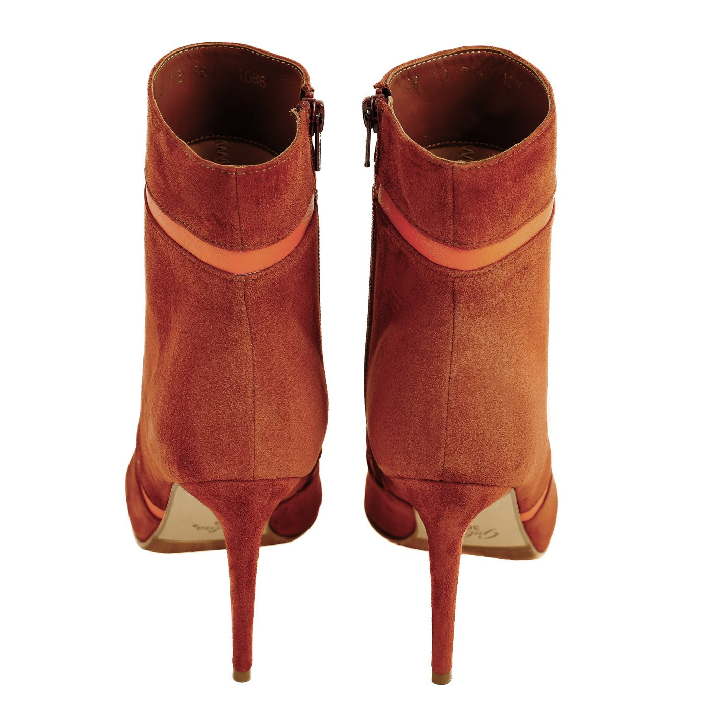 Botine dama Guban model 1086 velur caramiziu/ nappa portocaliu