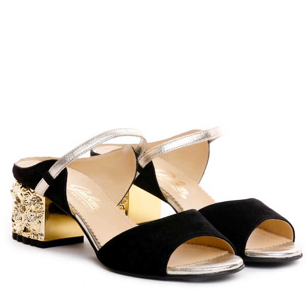 Saboti dama Guban 3544 velur negru/nappa kristal auriu