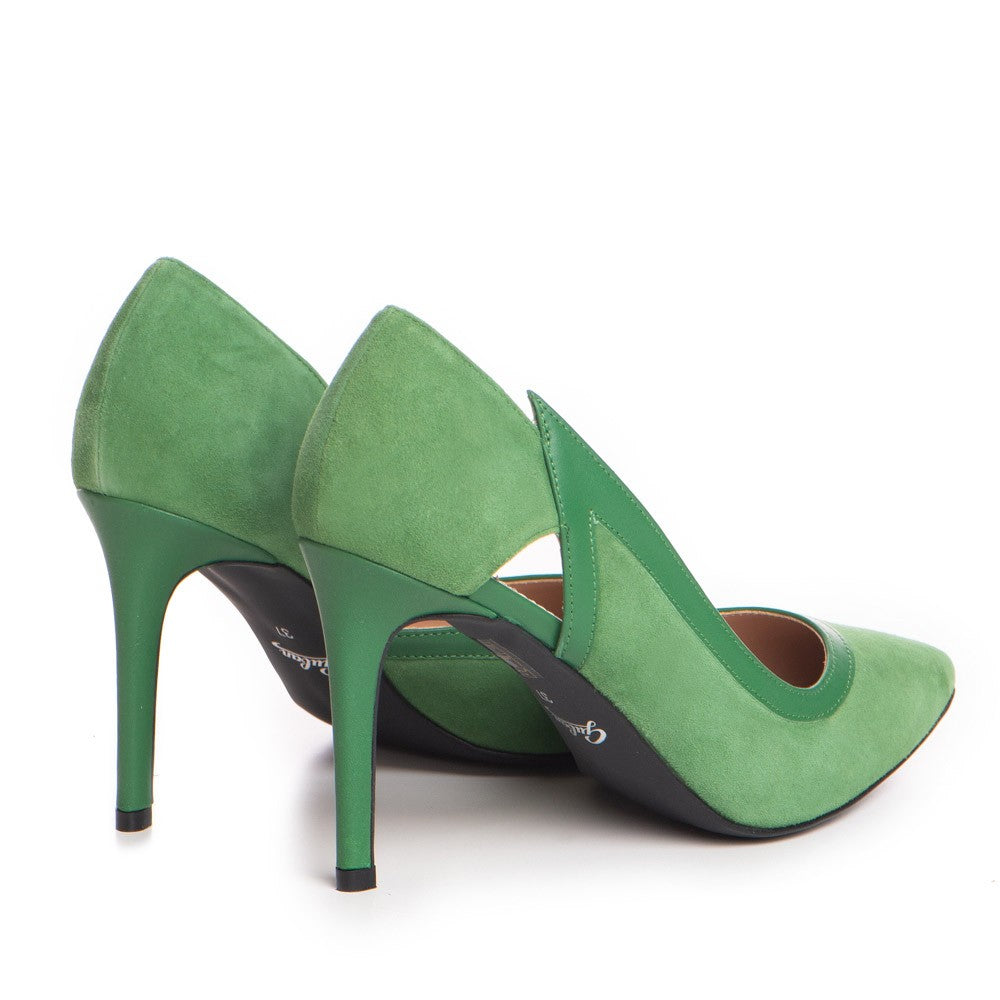 Pantofi dama Guban model 1427 piele velur verde/ nappa verde