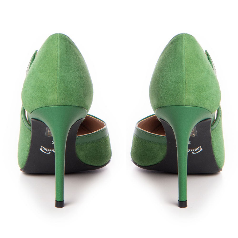 Pantofi dama Guban model 1427 piele velur verde/ nappa verde