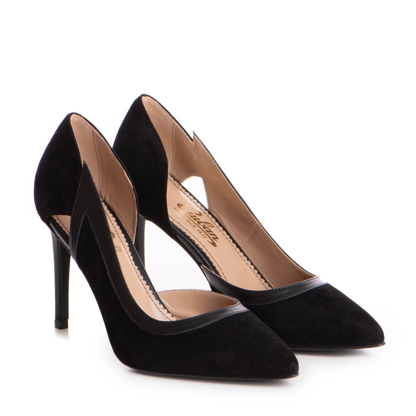 Pantofi dama Guban model 1427 piele velur negru/ nappa negru