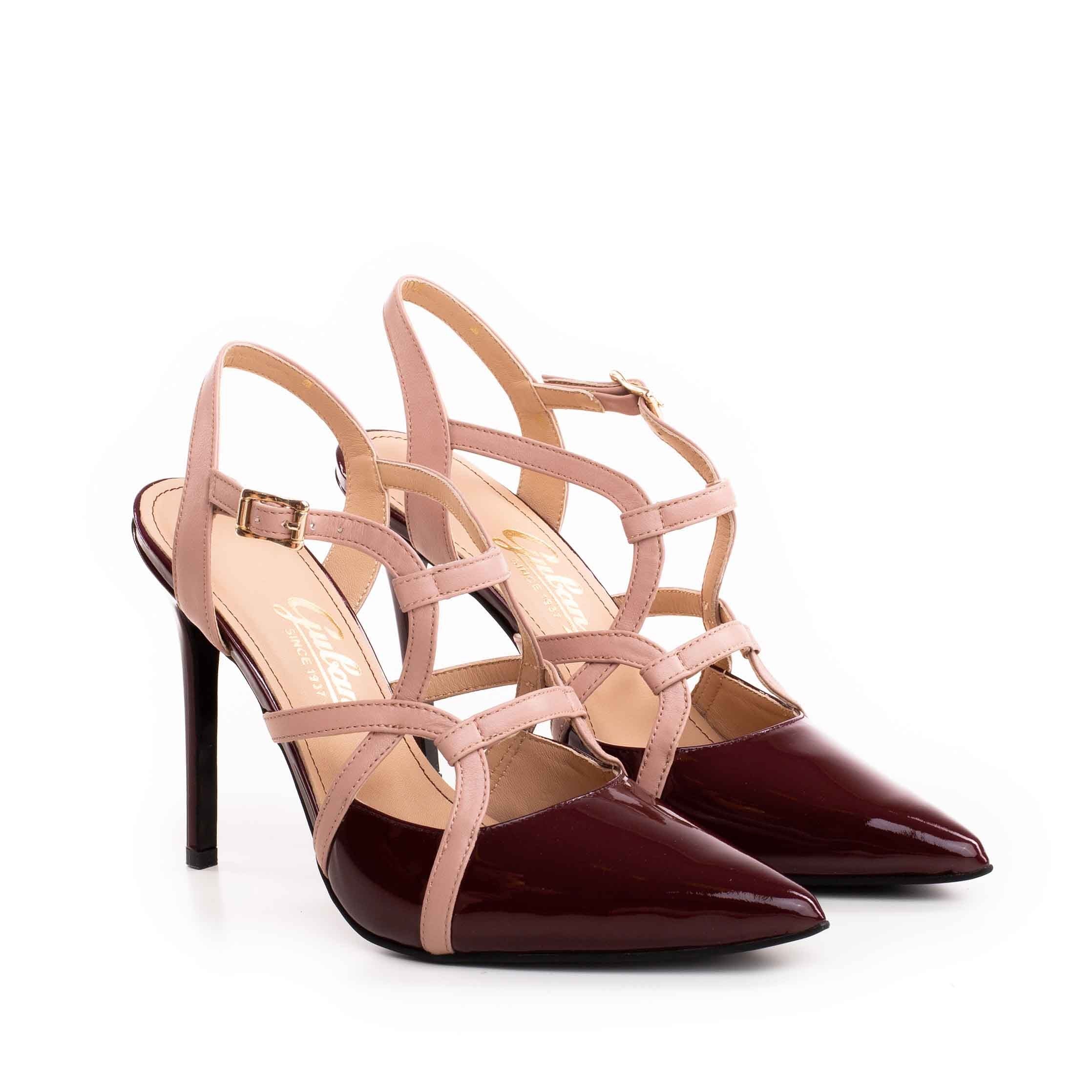 Pantofi dama Guban model 1463 piele lac bordo/nappa roz pudra