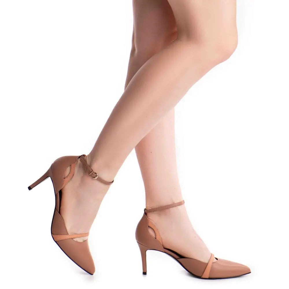 Pantofi dama Guban model 1555 piele nappa mocha mouse - nappa caramiziu