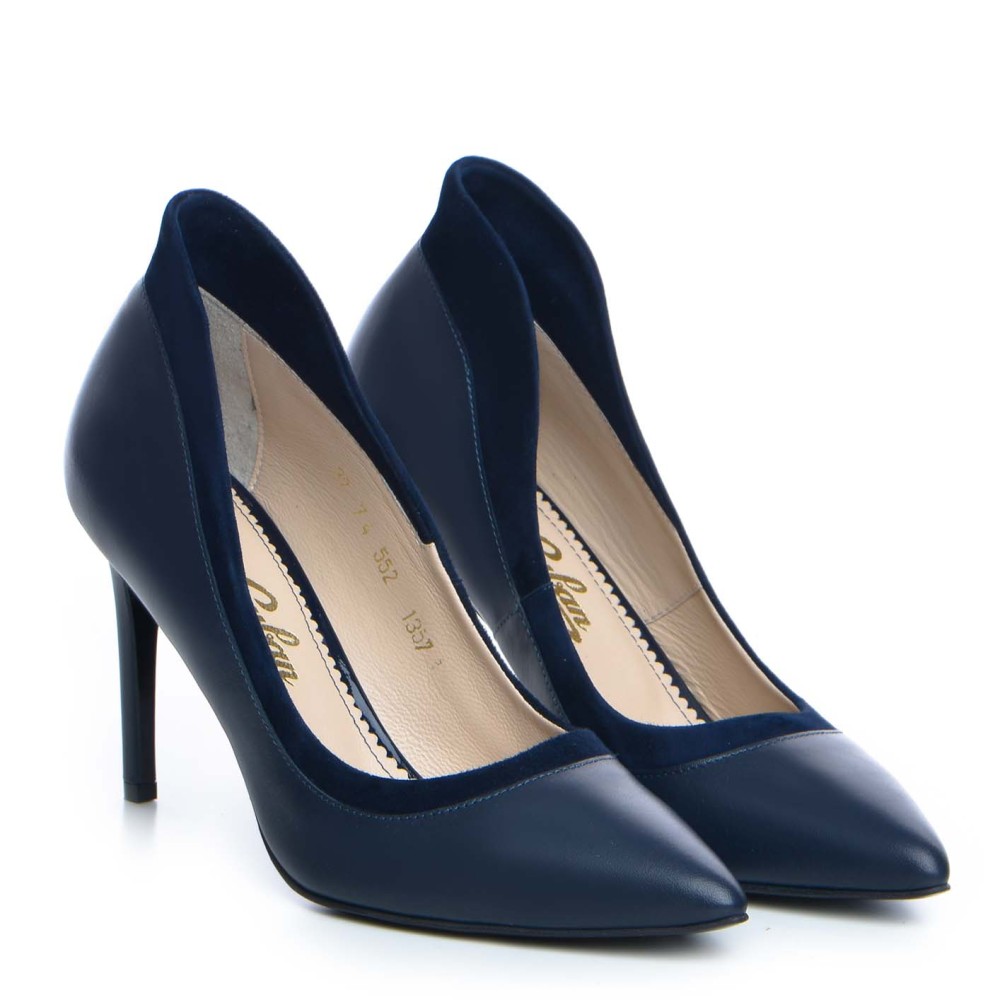 Pantofi dama Guban1357 nappa bleumarin/velur bleumarin