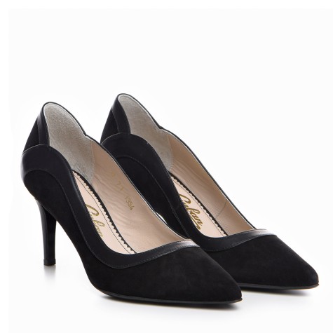 Pantofi dama Guban 1354 piele velur negru/nappa negru