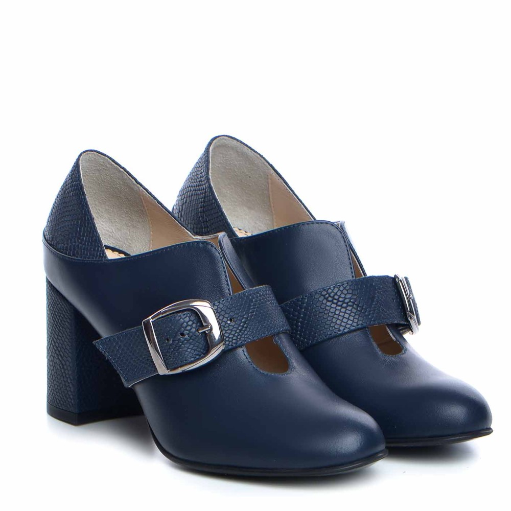 Pantofi dama Guban 3596 nappa bleumarin/sarpe bleumarin