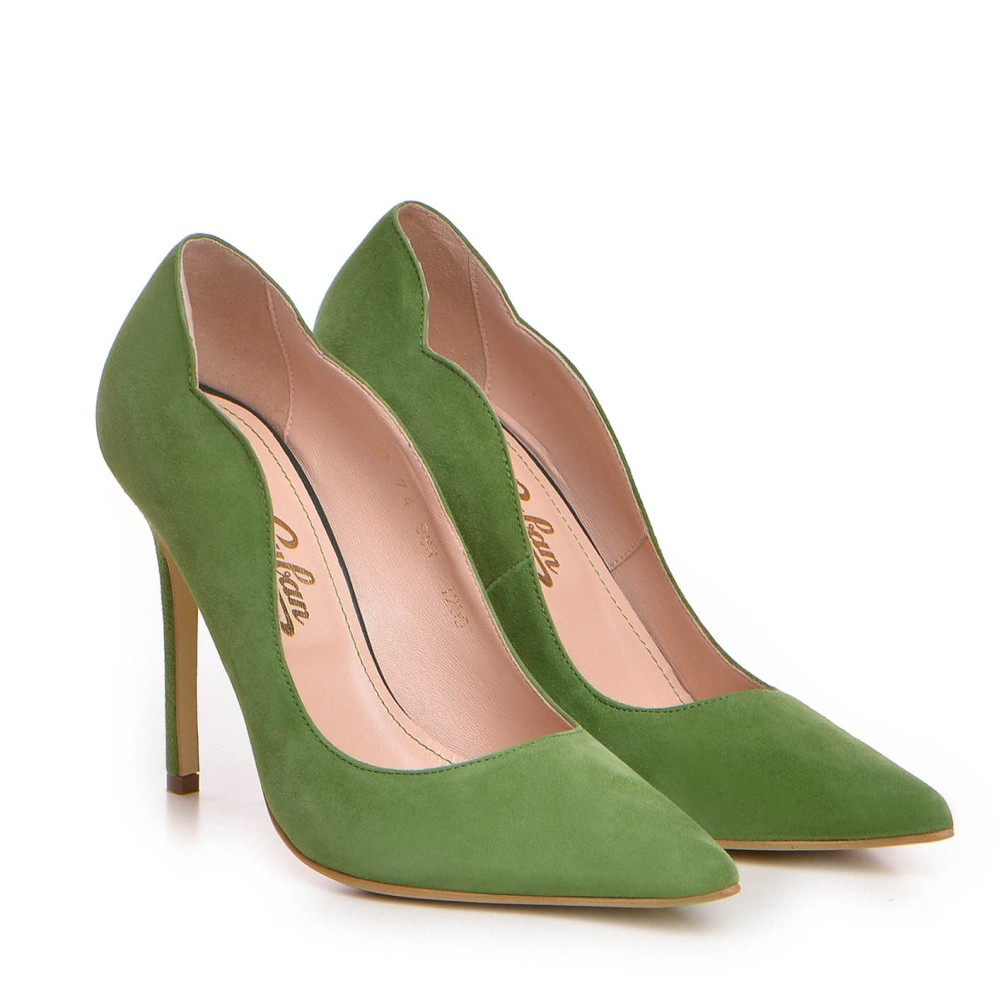 Pantofi dama Guban 1250 piele velur verde