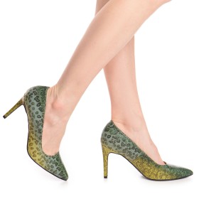 Pantofi dama Guban model 1206 piele nappa animal print verde