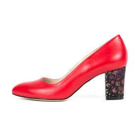Pantofi dama Guban 3292 piele nappa rosu/flori caramizii