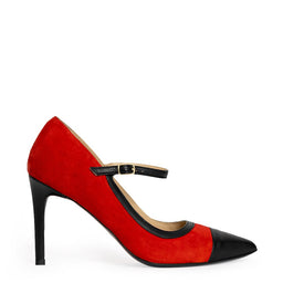 Pantofi 1538 Nappa Negru & Velur Rosu