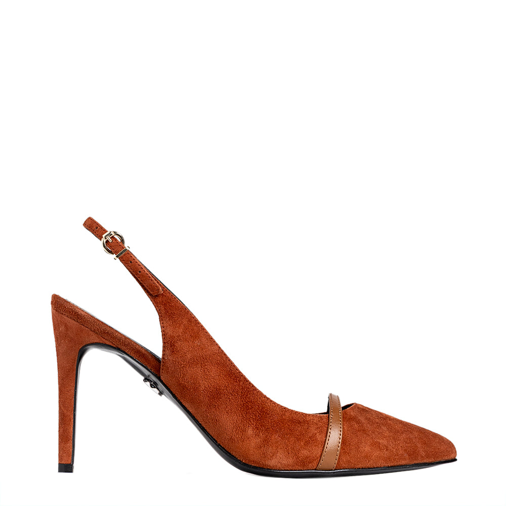 Pantofi Stiletto Slingback Guban Maro - Velur si Lac