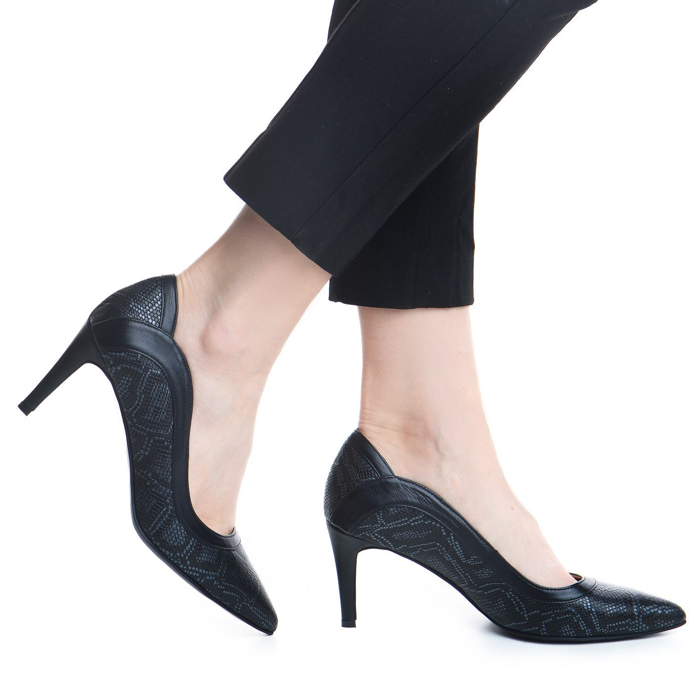 Pantofi dama Guban 1354 piele sarpe negru/nappa negru