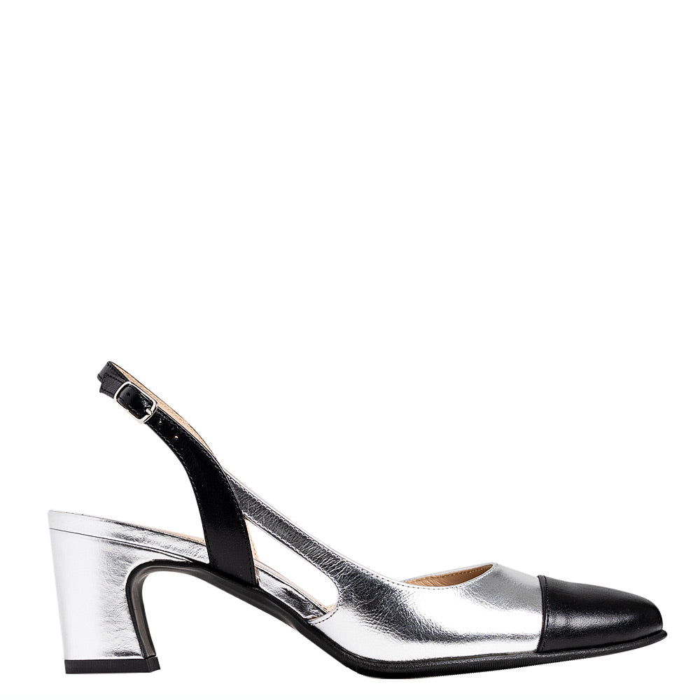 Pantofi dama Guban model 3639 piele nappa kristal argintiu/nappa negru