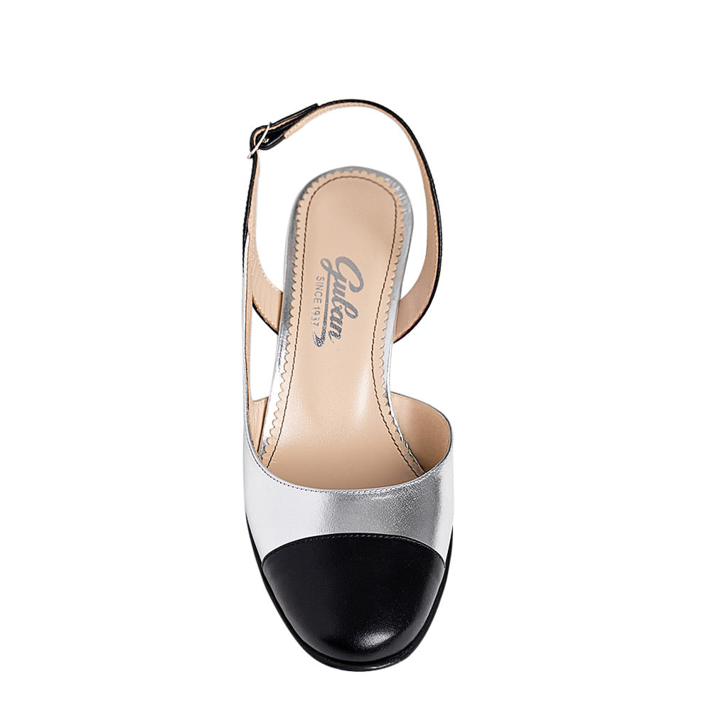 Pantofi dama Guban model 3639 piele nappa kristal argintiu/nappa negru