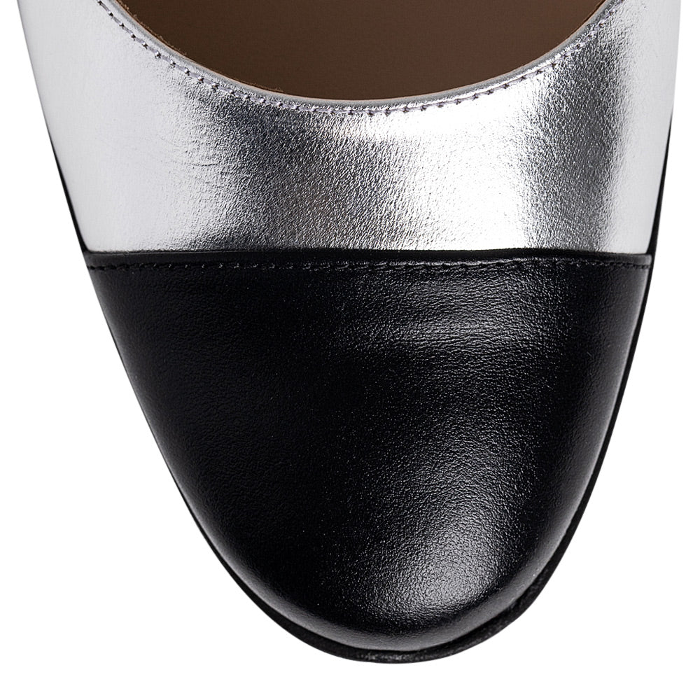 Pantofi dama Guban model 3639 piele nappa kristal argintiu/nappa negru