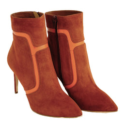Botine dama Guban model 1086 velur caramiziu/ nappa portocaliu