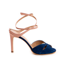 Sandale dama Guban model 1478 velur  bleumarin/nappa roz